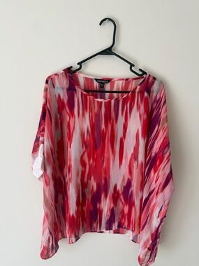 Express Red and Pink Abstract Sheer Top VGC Womens Medium